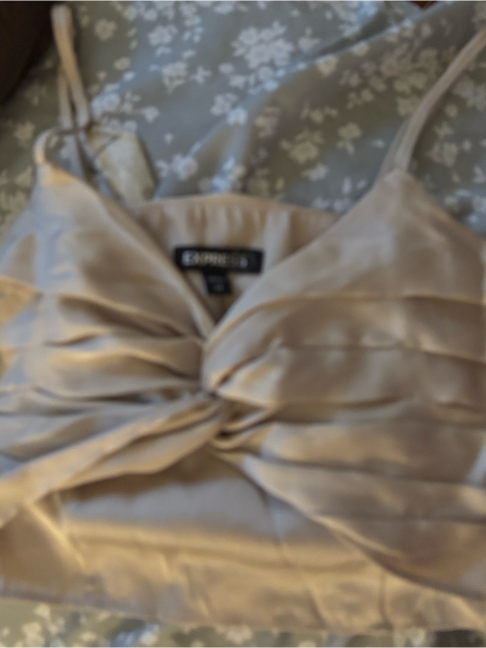 Express Satin Twist-Front Crop Top - Beige